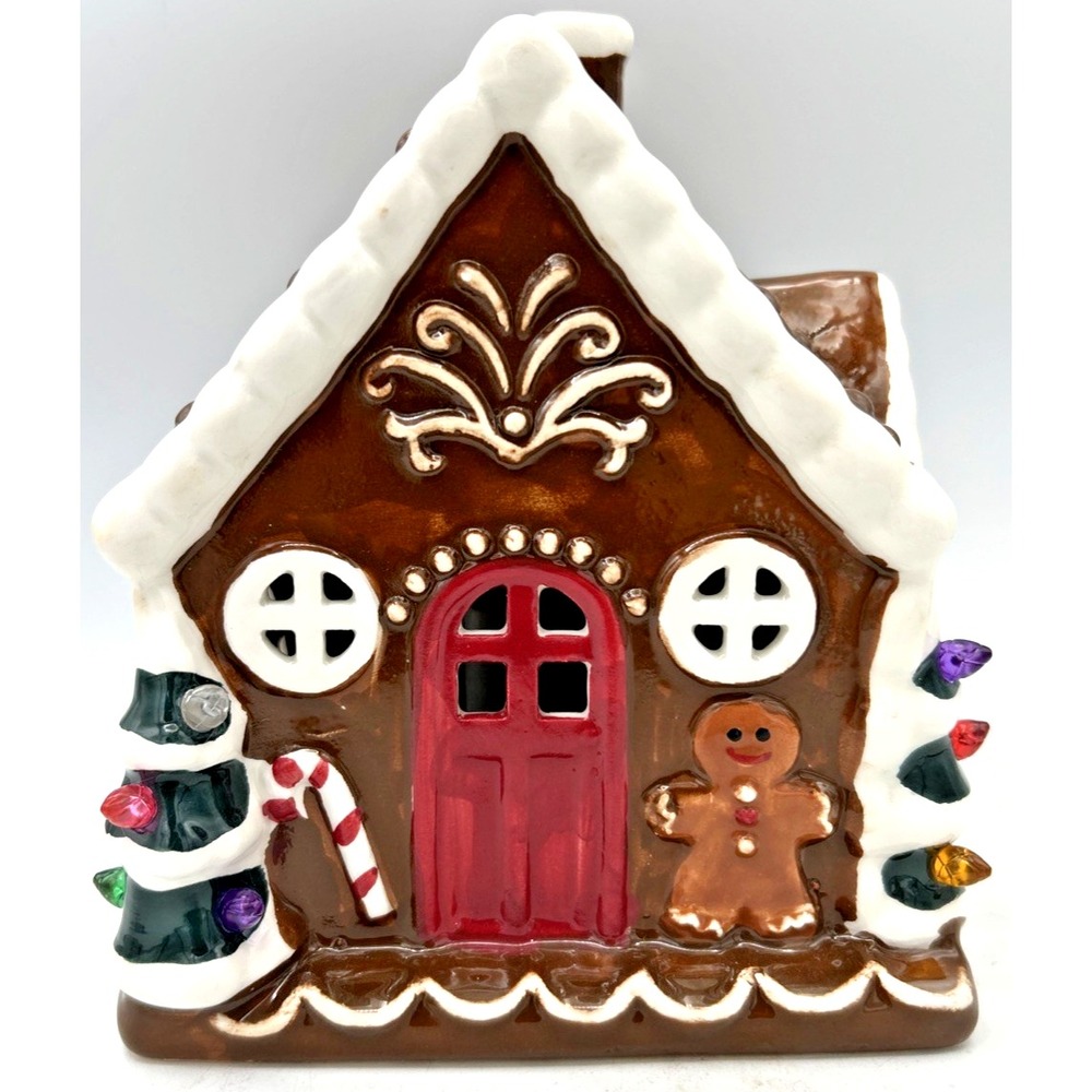 Light Up Gingerbread House Christmas Decoration Ceramic 6.5"H x L 5.5"X W 5.5"